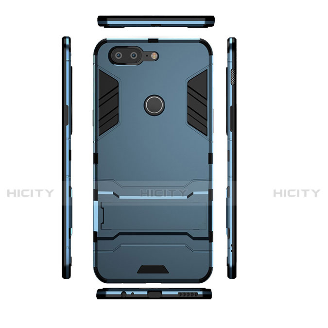 Silikon Schutzhülle und Kunststoff Tasche mit Ständer für OnePlus 5T A5010 Blau groß