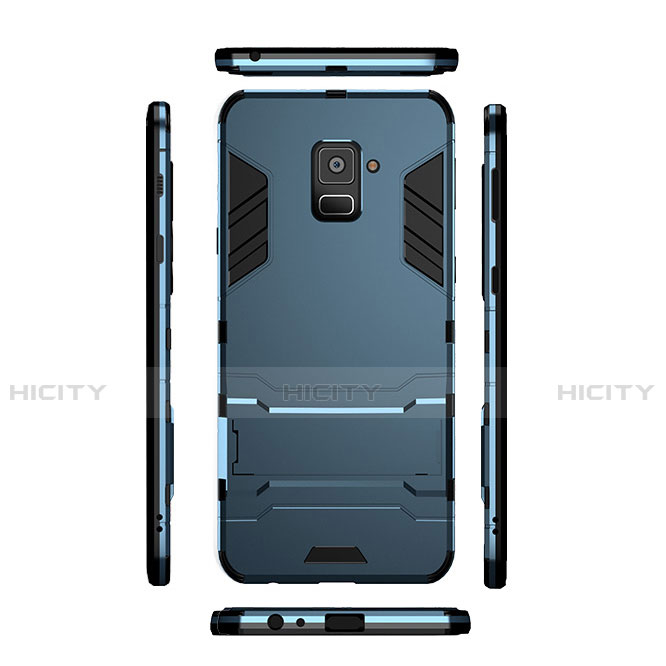 Silikon Schutzhülle und Kunststoff Tasche mit Ständer für Samsung Galaxy A8 (2018) A530F Cyan groß