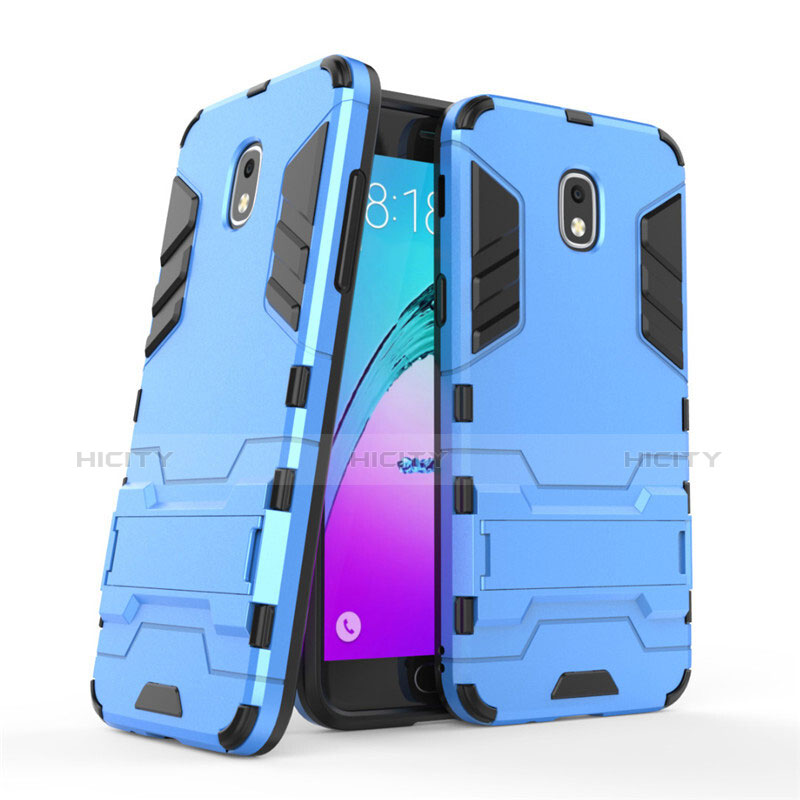 Silikon Schutzhülle und Kunststoff Tasche mit Ständer für Samsung Galaxy Amp Prime 3 Blau Plus