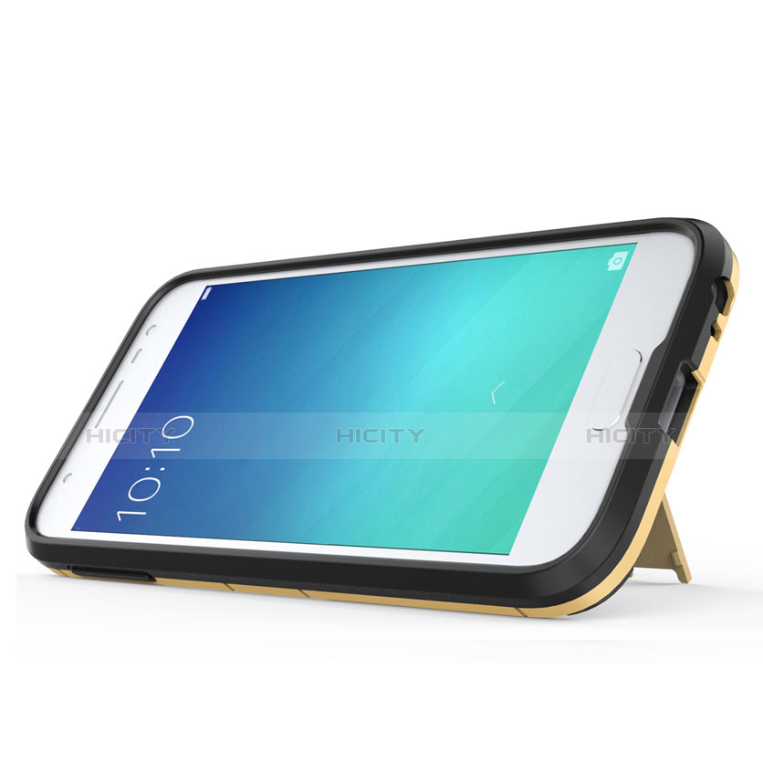 Silikon Schutzhülle und Kunststoff Tasche mit Ständer für Samsung Galaxy Amp Prime 3 Gold groß