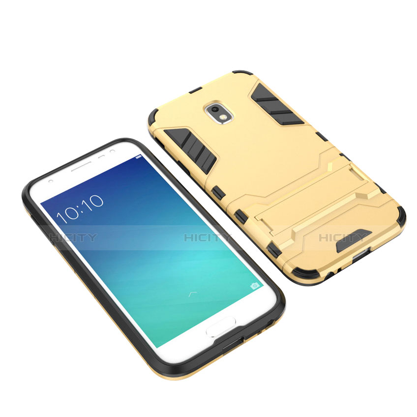 Silikon Schutzhülle und Kunststoff Tasche mit Ständer für Samsung Galaxy Amp Prime 3 Gold groß