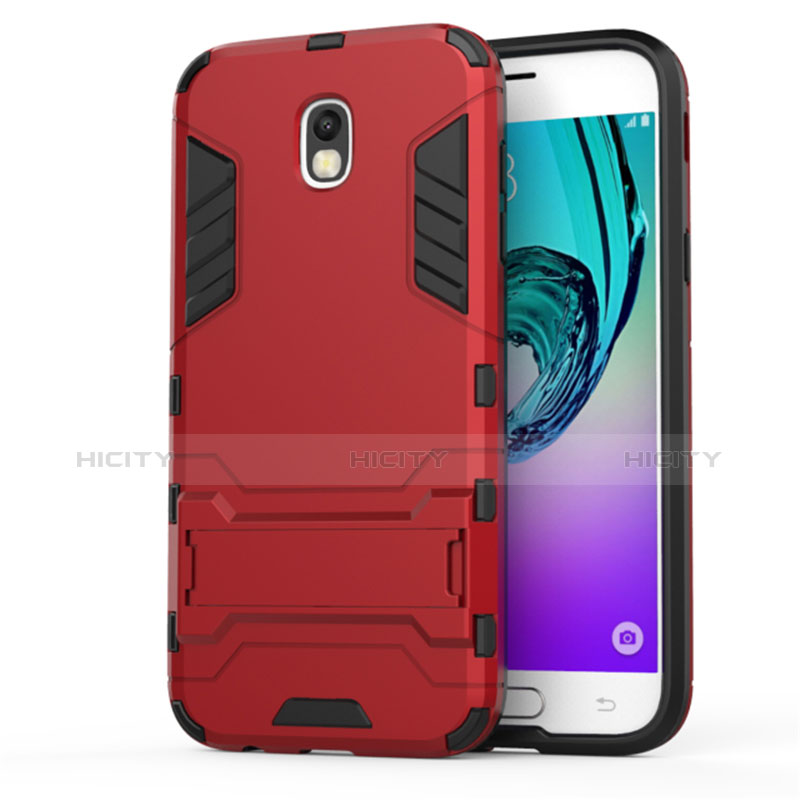 Silikon Schutzhülle und Kunststoff Tasche mit Ständer für Samsung Galaxy J5 (2017) SM-J750F Rot