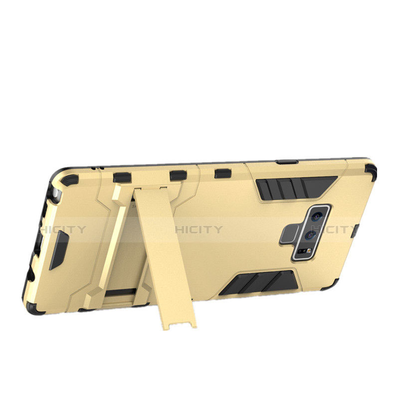 Silikon Schutzhülle und Kunststoff Tasche mit Ständer für Samsung Galaxy Note 9 Gold groß