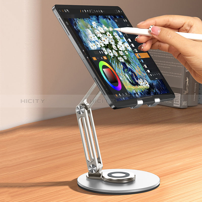 Universal Faltbare Ständer Tablet Halter Halterung Flexibel D15 für Apple iPad Pro 12.9 (2020) Silber