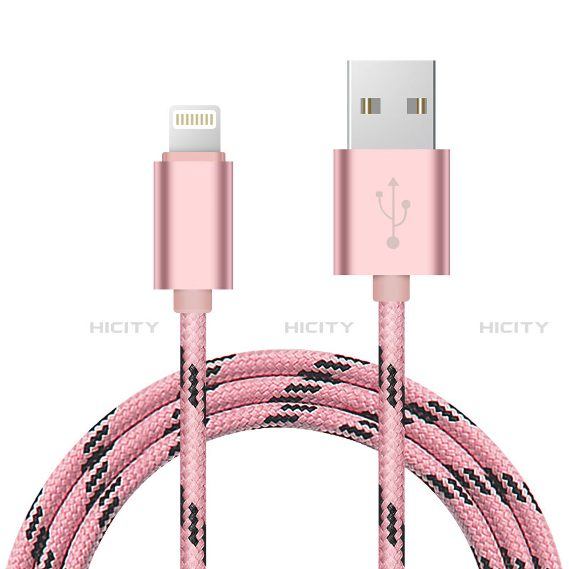 USB Ladekabel Kabel L10 für Apple iPhone 12 Max Rosa groß