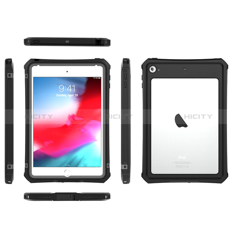 Wasserdicht Unterwasser Silikon Hülle Handyhülle und Kunststoff Waterproof Schutzhülle 360 Grad Ganzkörper Tasche für Apple iPad Mini 4 Schwarz
