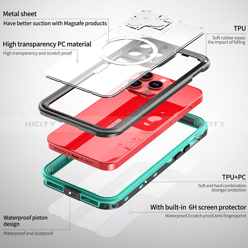 Wasserdicht Unterwasser Silikon Hülle Handyhülle und Kunststoff Waterproof Schutzhülle 360 Grad Ganzkörper Tasche mit Mag-Safe Magnetic Magnetisch für Apple iPhone 13 Pro