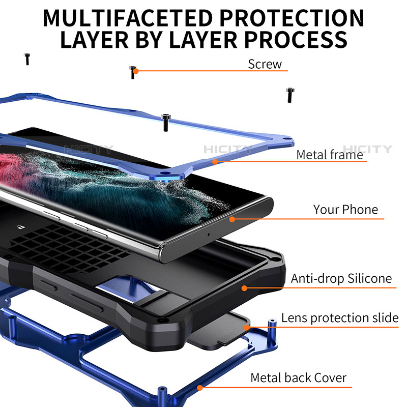 Wasserdicht Unterwasser Silikon Hülle Handyhülle und Kunststoff Waterproof Schutzhülle 360 Grad Ganzkörper Tasche mit Ständer für Samsung Galaxy S22 Ultra 5G