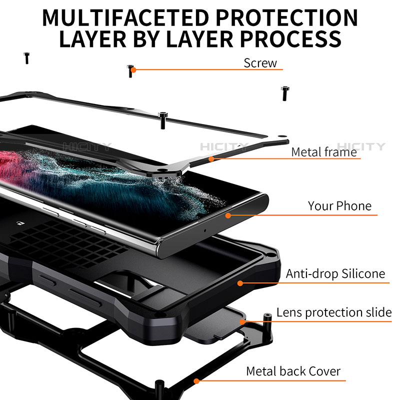 Wasserdicht Unterwasser Silikon Hülle Handyhülle und Kunststoff Waterproof Schutzhülle 360 Grad Ganzkörper Tasche mit Ständer T01 für Samsung Galaxy S22 Ultra 5G