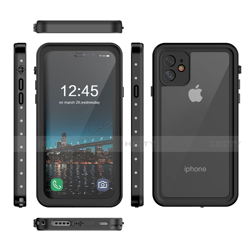 Wasserdicht Unterwasser Silikon Hülle Handyhülle und Kunststoff Waterproof Schutzhülle 360 Grad Tasche für Apple iPhone 11 Schwarz groß