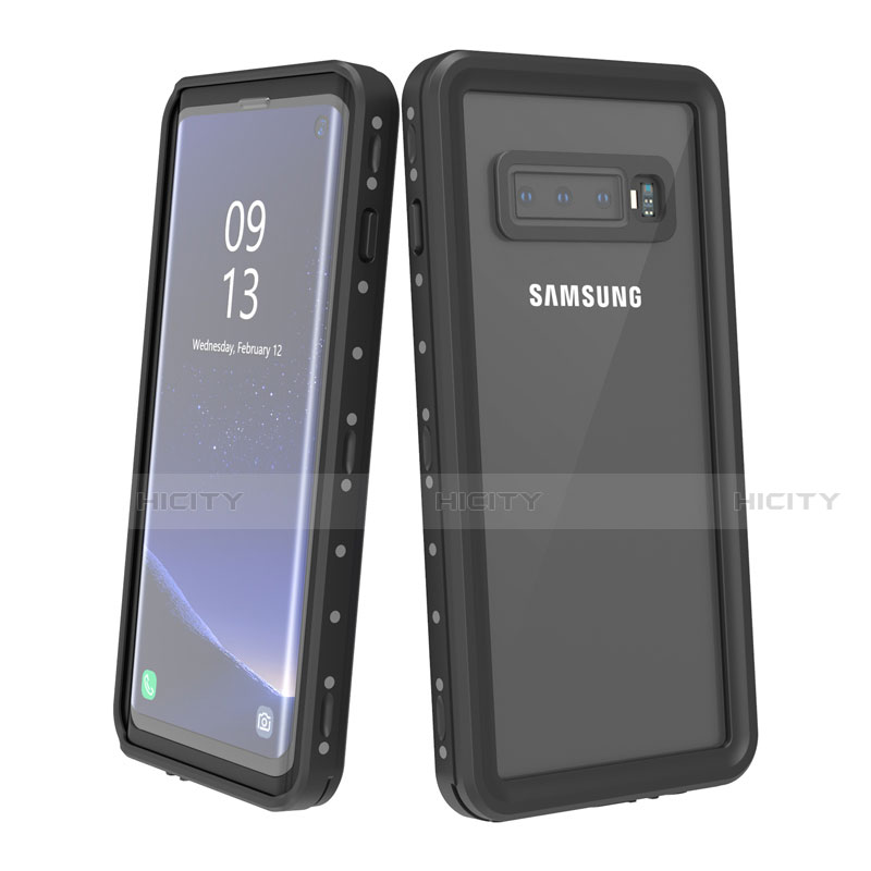 Wasserdicht Unterwasser Silikon Hülle Handyhülle und Kunststoff Waterproof Schutzhülle 360 Grad Tasche für Samsung Galaxy S10 Plus Schwarz