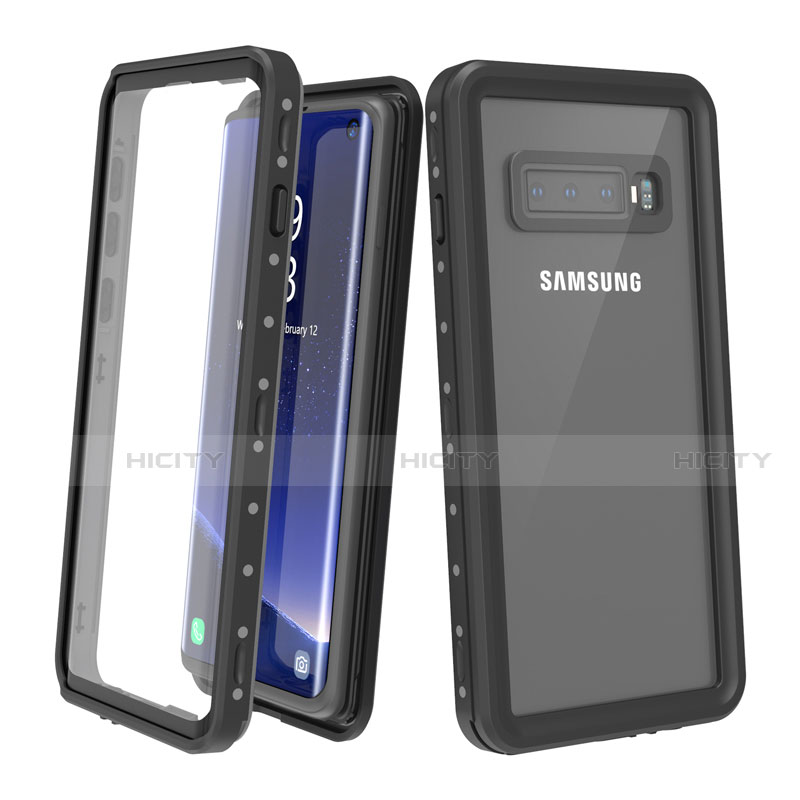 Wasserdicht Unterwasser Silikon Hülle Handyhülle und Kunststoff Waterproof Schutzhülle 360 Grad Tasche für Samsung Galaxy S10 Plus Schwarz groß