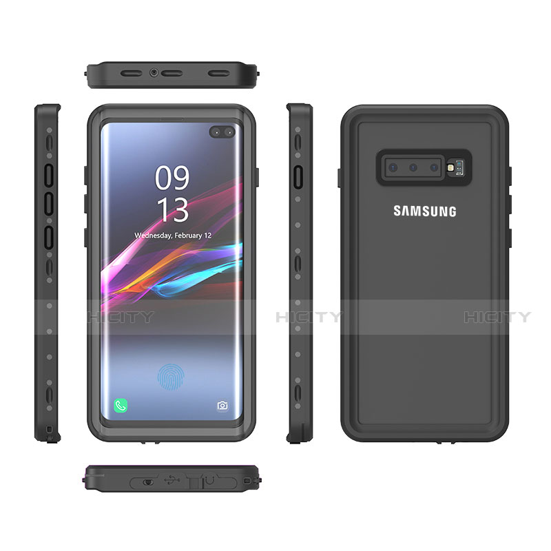 Wasserdicht Unterwasser Silikon Hülle Handyhülle und Kunststoff Waterproof Schutzhülle 360 Grad Tasche für Samsung Galaxy S10 Schwarz groß