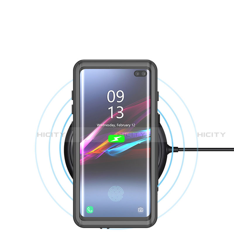 Wasserdicht Unterwasser Silikon Hülle Handyhülle und Kunststoff Waterproof Schutzhülle 360 Grad Tasche für Samsung Galaxy S10 Schwarz groß