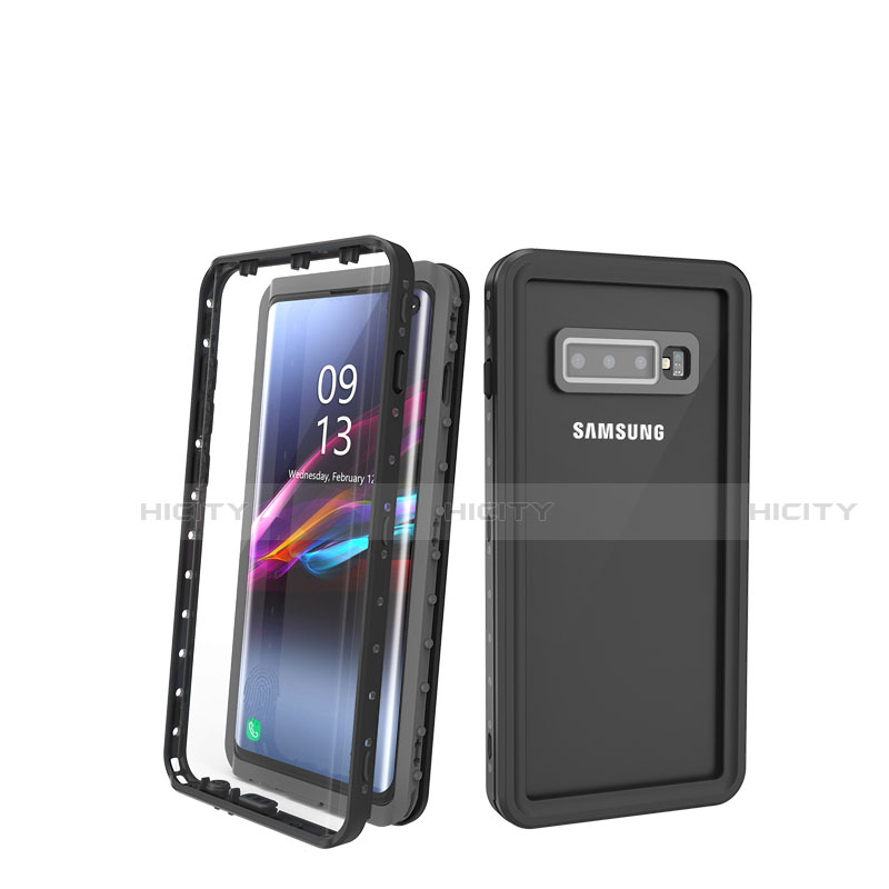 Wasserdicht Unterwasser Silikon Hülle Handyhülle und Kunststoff Waterproof Schutzhülle 360 Grad Tasche für Samsung Galaxy S10 Schwarz groß